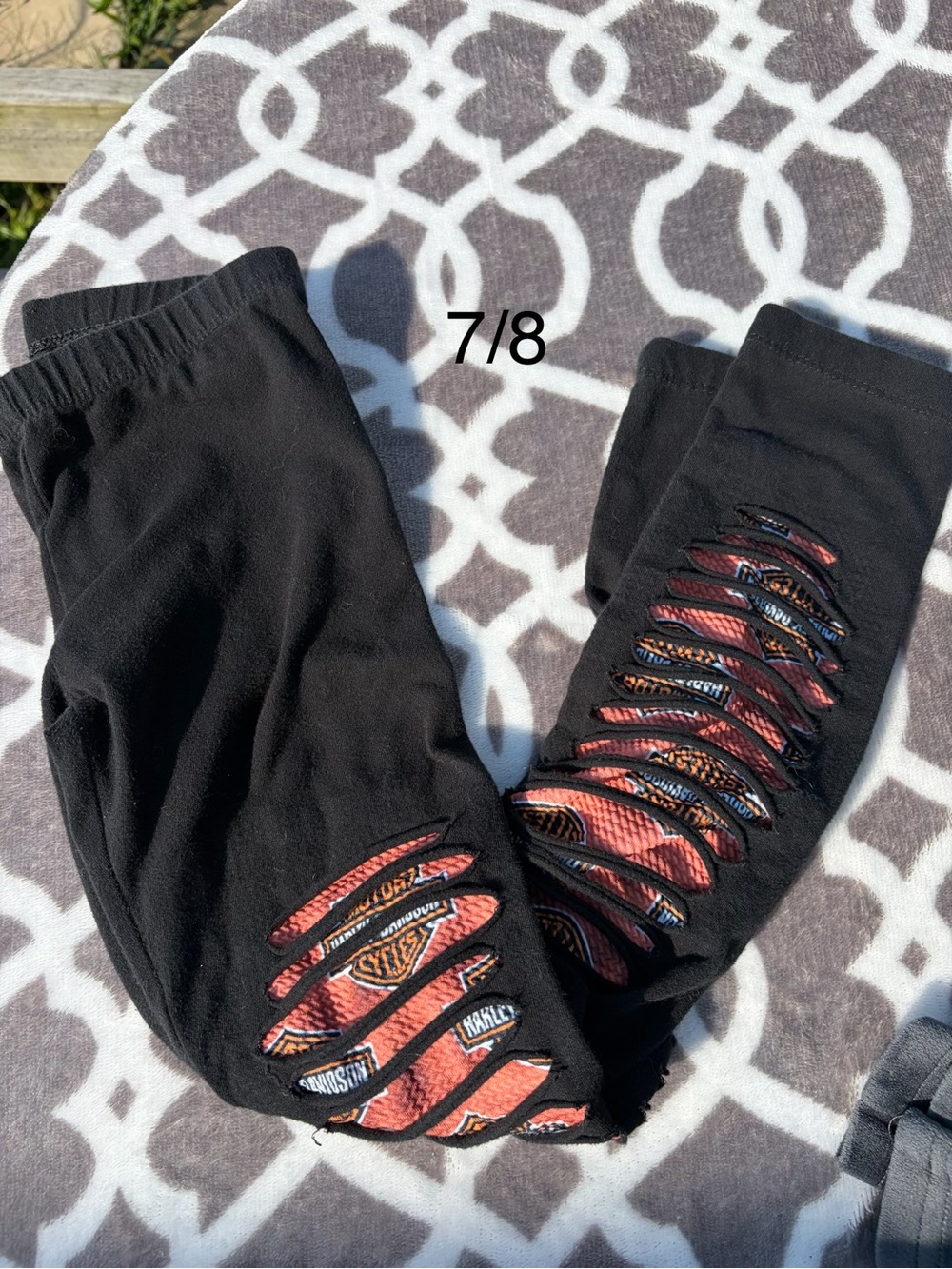 Black Kids Leggings with Red Graphic Patch Detail - Size 7/8